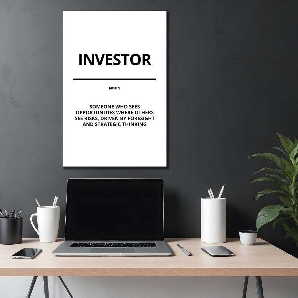 Investor Noun Definition Minimalist White Finance Motivational Poster - Image 4