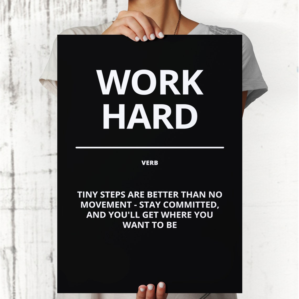 Work Hard Verb Definition Black Motivational Quote Decor Poster - Image 3