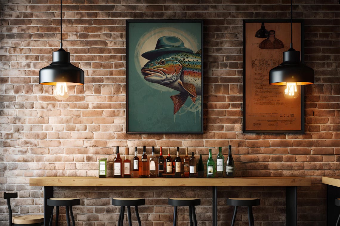 Rainbow Trout Wearing Green Fedora Vintage Retro Fish Wall Art - Image 4