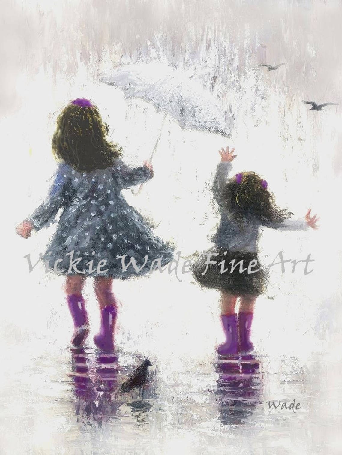 Two Sisters Rain Art Print Two Blonde Girls Two Blonde Sisters Two Daughters Girls Room Art Sister Gift Rain Girls Vickie Wade Art - Image 4