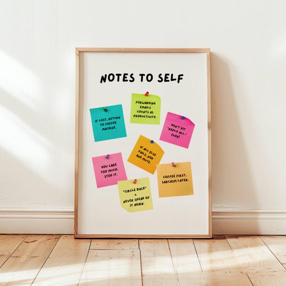 Funny Notes To Self Cubicle Decor Office Print Wall Art Work From Home