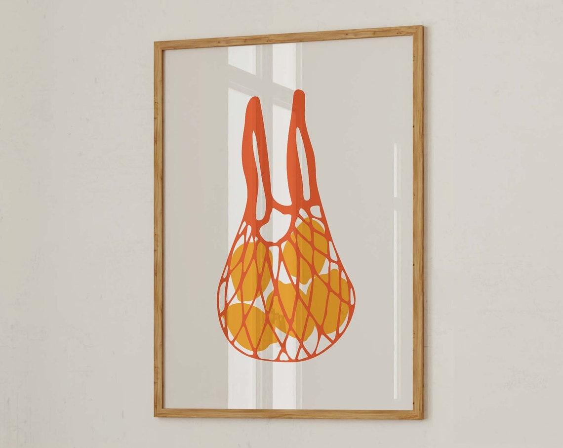 Bag of Lemons Mesh Grocery Tote Minimalist Kitchen Fruit Print - Image 3