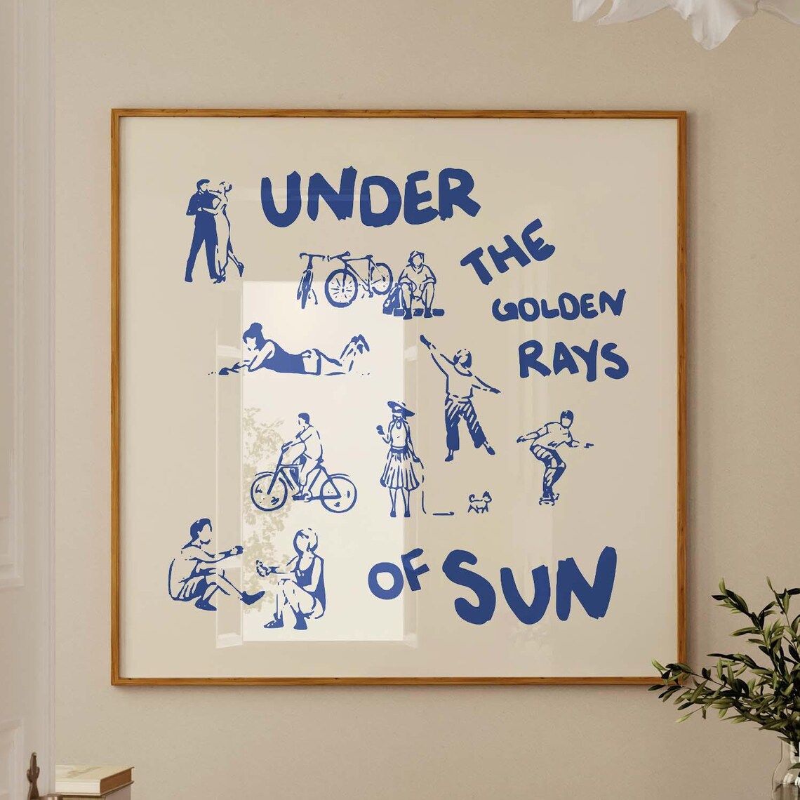 Under the Golden Rays of Sun Blue Summer Square Doodle Art Poster