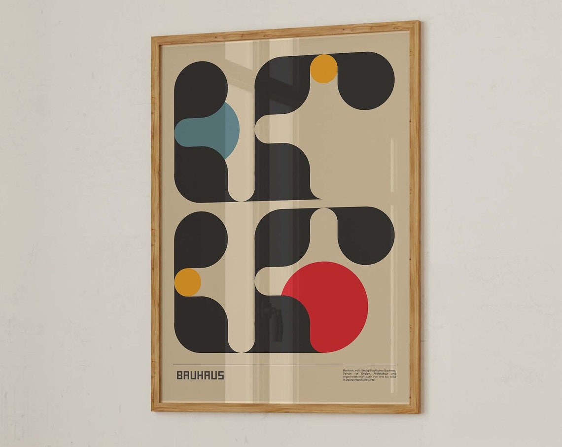 Bauhaus Abstract Geometric Poster Black Shapes with Red Accent Art - Image 3
