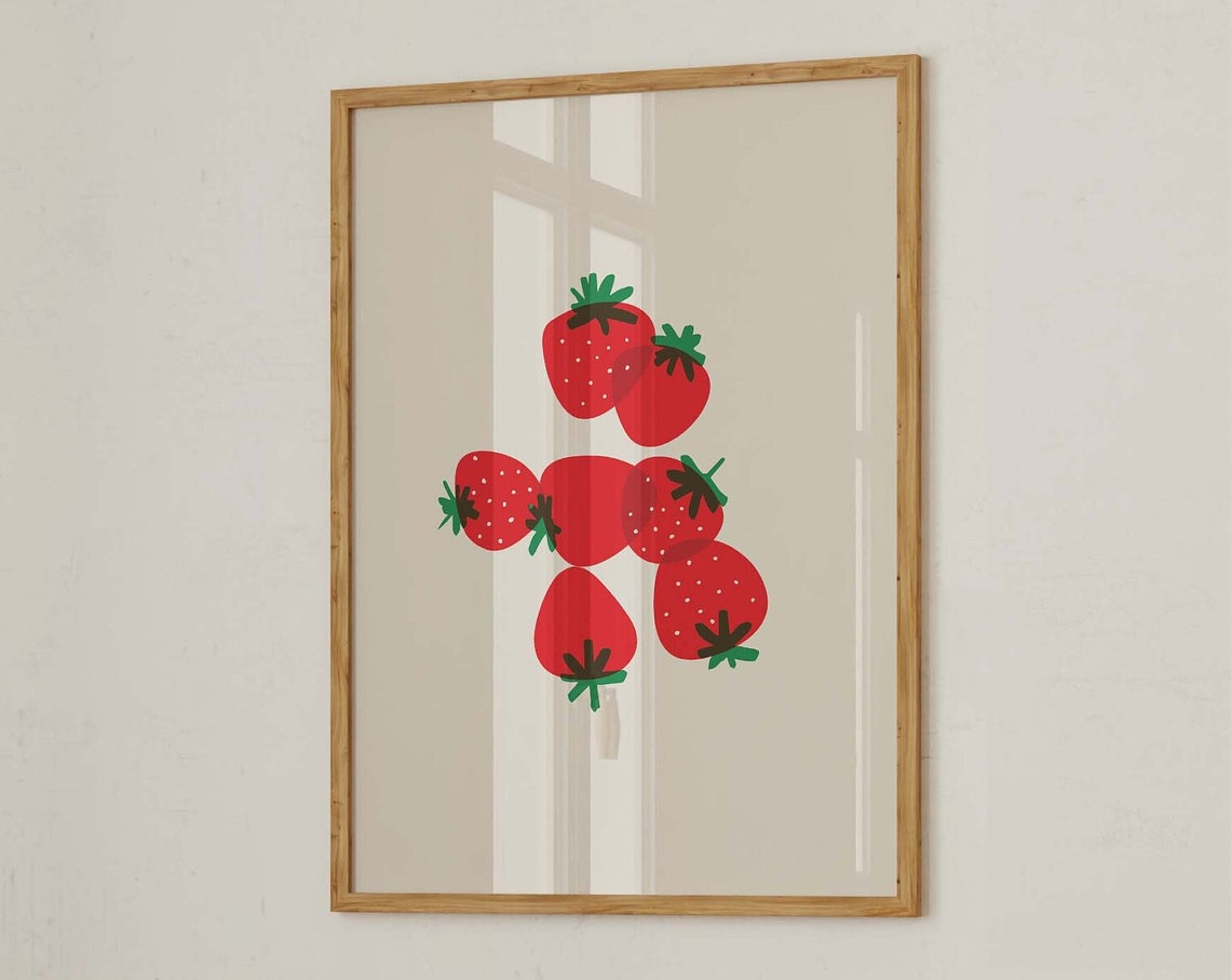 Red Strawberries Bold Botanical Fruit Illustration Art Print - Image 3