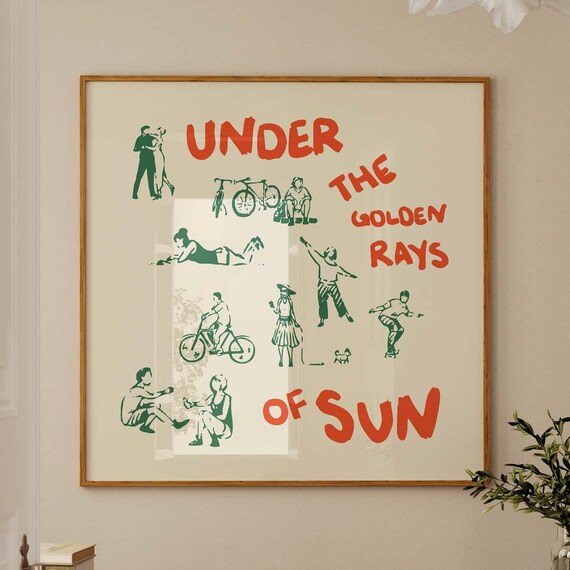 Under the Golden Rays of Sun Green Orange Square Hand Drawn Summer Poster