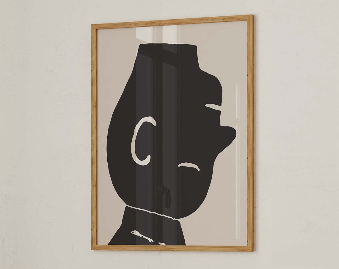 Matisse Style Black Abstract Face Silhouette Beige Modern Wall Art - Image 2