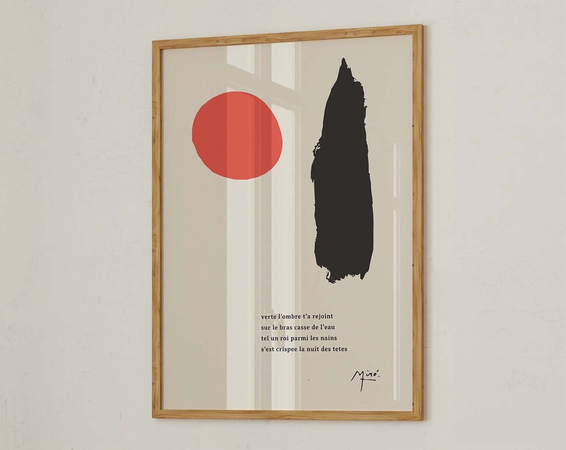 Joan Miro Red Sun Black Brushstroke Figure French Poem Modern Art Poster - Image 2
