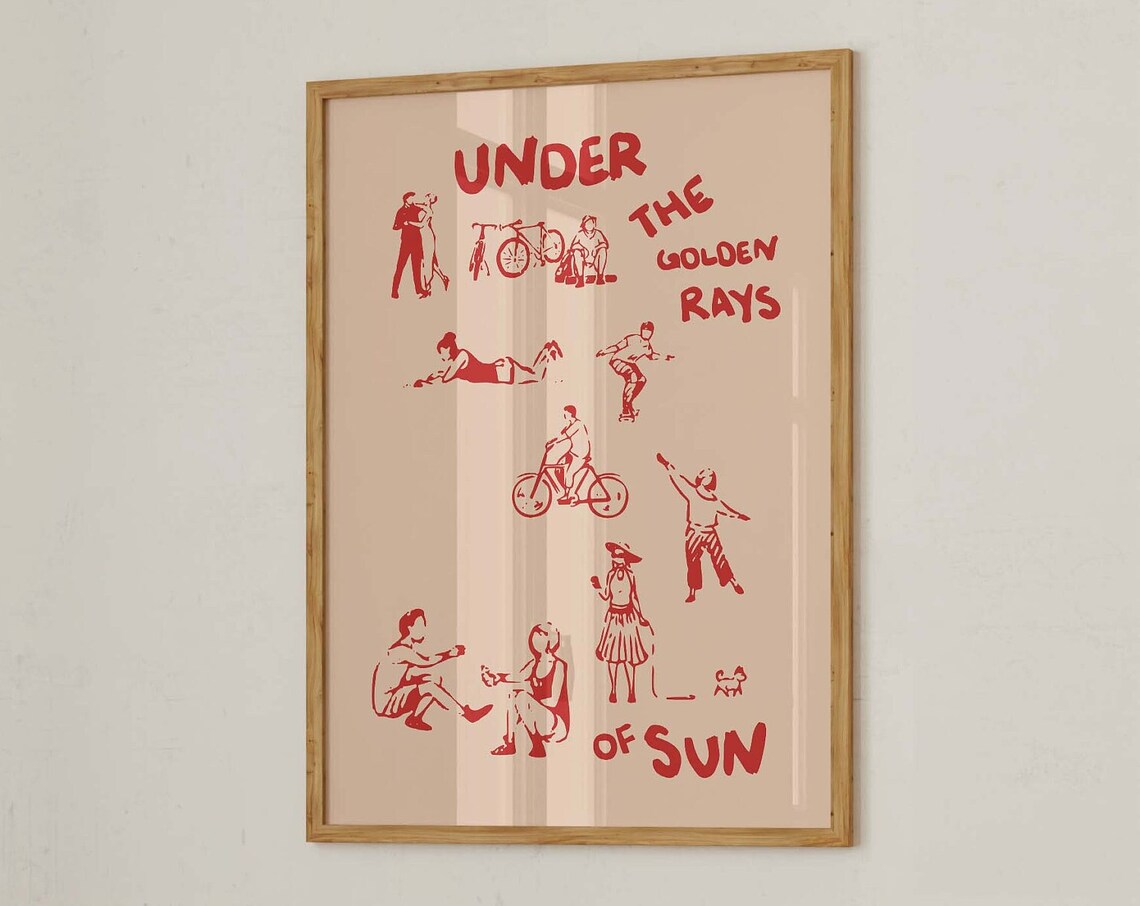 Under The Golden Rays Of Sun Pink Monochrome Doodle Art Print - Image 3