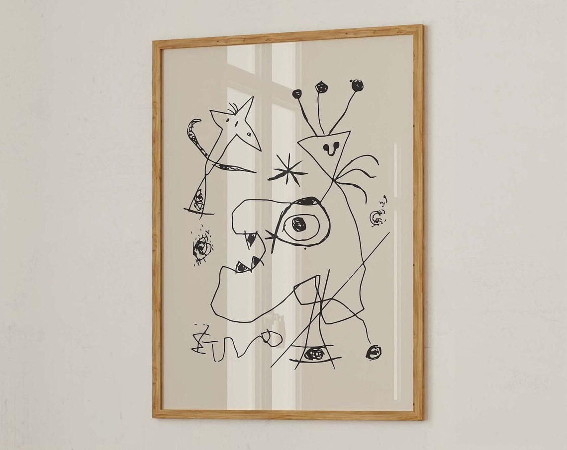 Joan Miro Surrealist Black Ink Line Drawing Modern Abstract Art Poster - Image 3