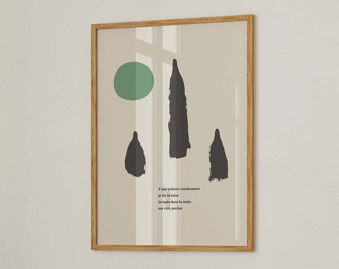 Miro Style Abstract French Poem Green Circle Modern Art Print - Image 2