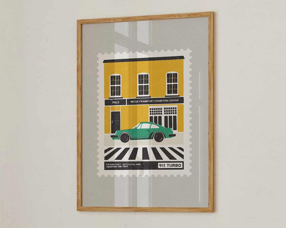 Porsche 911 Turbo Frankfurt 1964 Vintage Postage Stamp Car Poster - Image 3