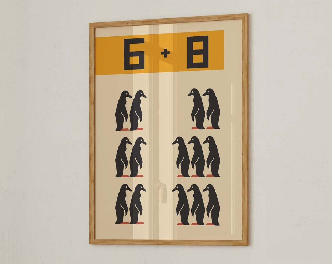 Cheeky Math Art Funky Math Poster Vintage Educational Poster Education Fun Print Counting Poster Illustration Penguin Poster Print - Image 2
