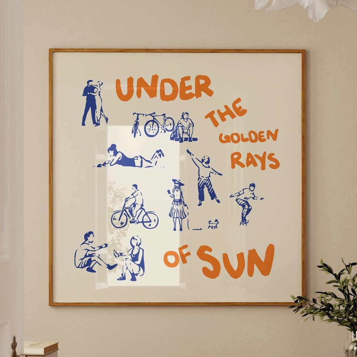 Under the Golden Rays of Sun Blue Orange Square Hand Drawn Summer Poster