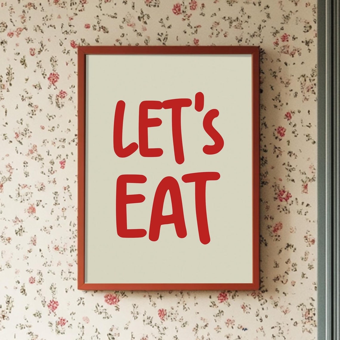 Fun Let's Eat Bold Red Typography Kitchen Wall Decor Art Poster
