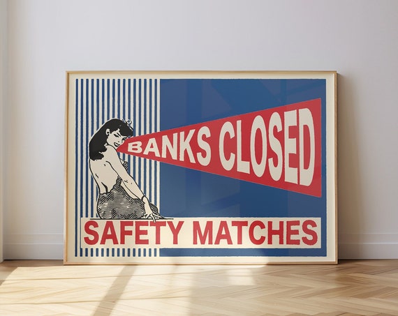 Pin Up Girl Art Safety Matches Poster Matchbox Pin Up Poster Horizontal Mid Century Art Oversized Wall Art Horizontal Print