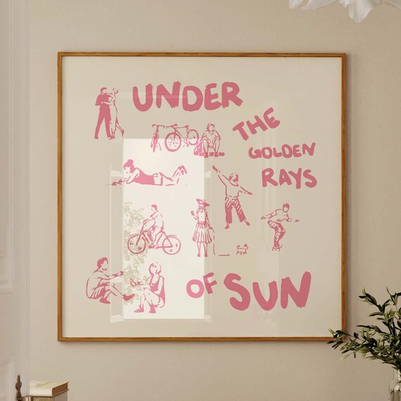 Under the Golden Rays of Sun Pink Summer Square Sketch Poster
