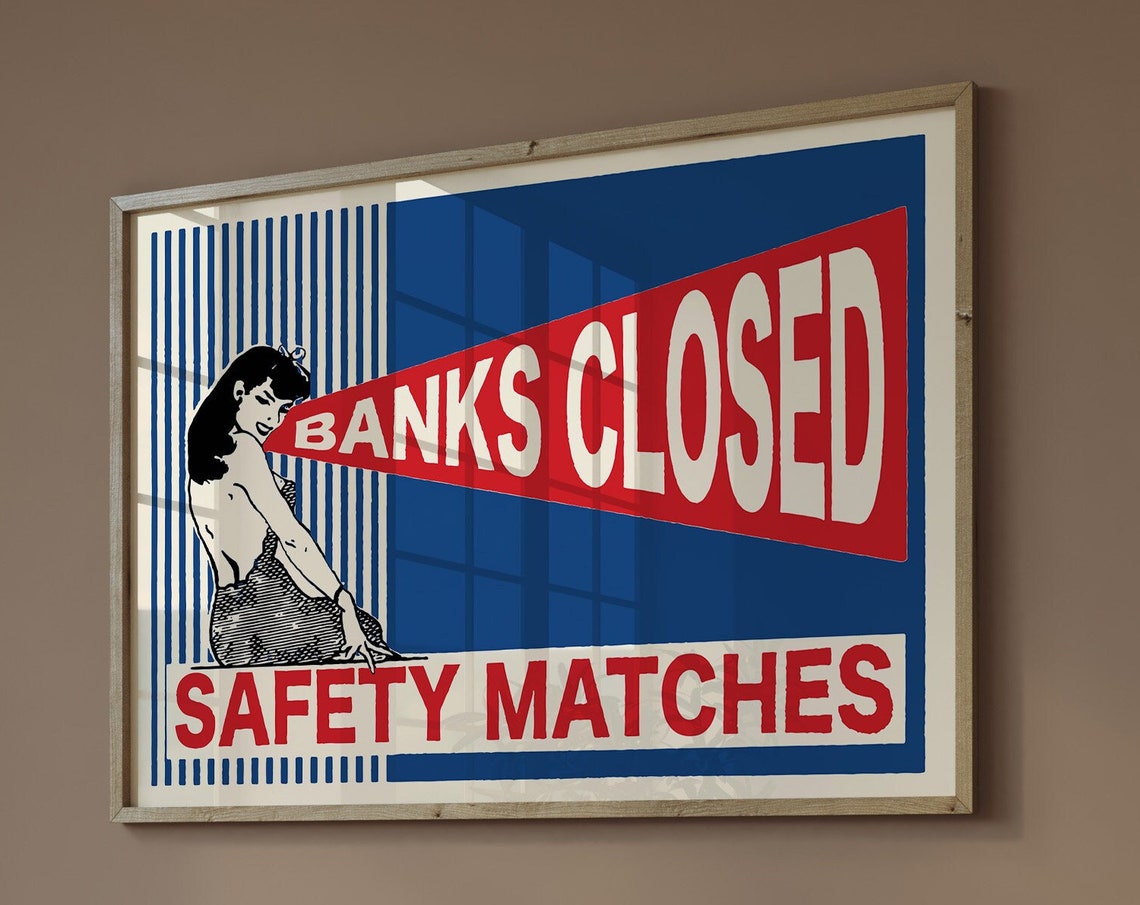 Banks Closed Safety Matches Retro Pin Up Girl Matchbox Poster - Image 2