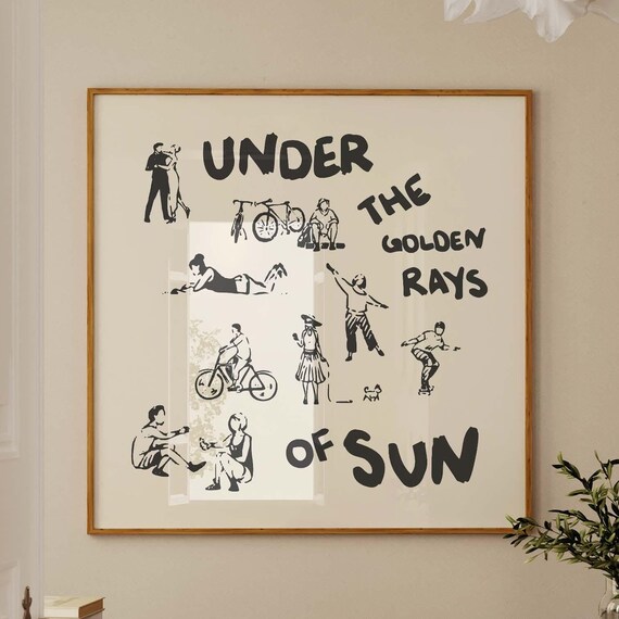 Under the Golden Rays of Sun Black Summer Square Sketch Poster