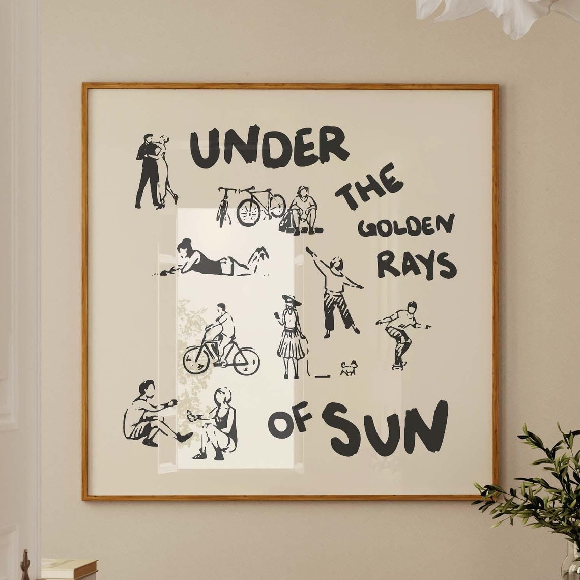 Under the Golden Rays of Sun Black Summer Square Sketch Poster