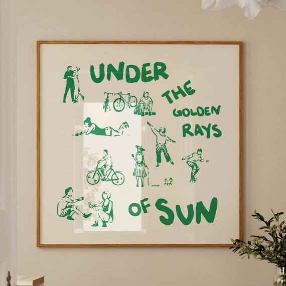 Under the Golden Rays of Sun Green Summer Square Sketch Poster