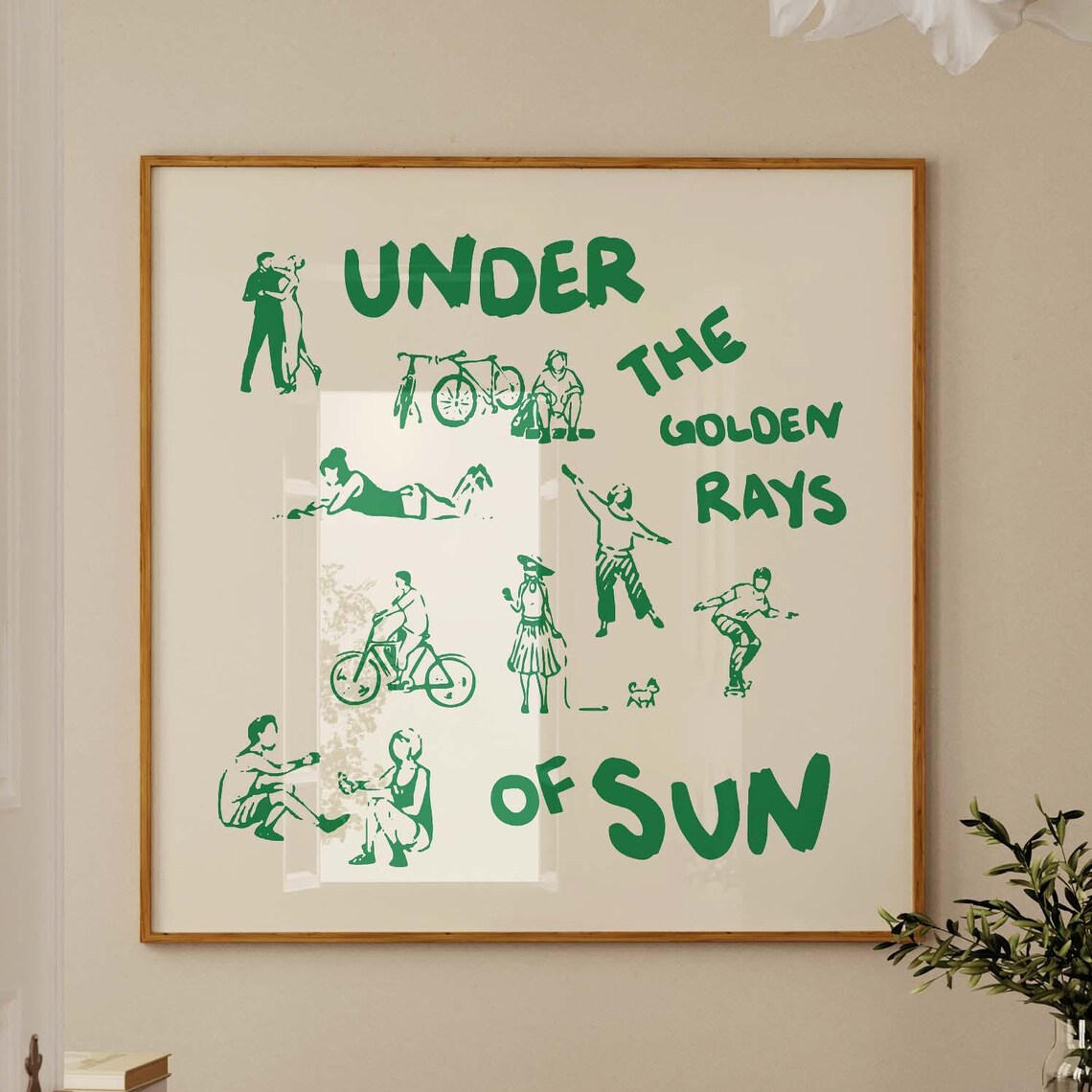 Under the Golden Rays of Sun Green Summer Square Sketch Poster