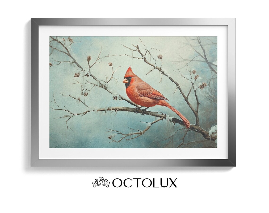 Vintage Style Christmas Cardinal Art Print