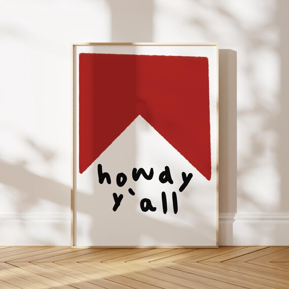 Howdy Yall Western Typography Poster Bold Red Retro Cowboy Quote Art