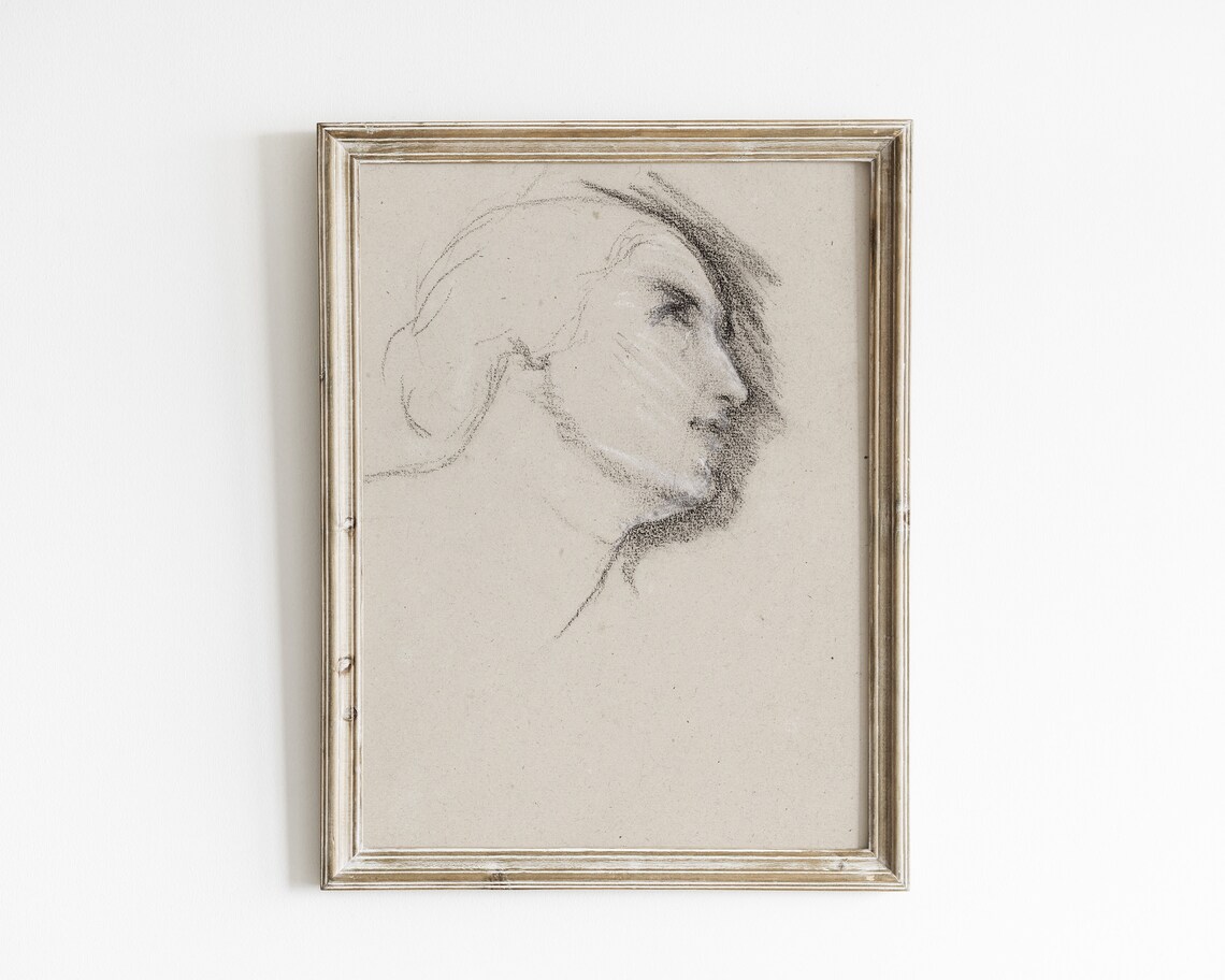 Expressive Charcoal Sketch of a Woman in Profile Loose Gesture Poster