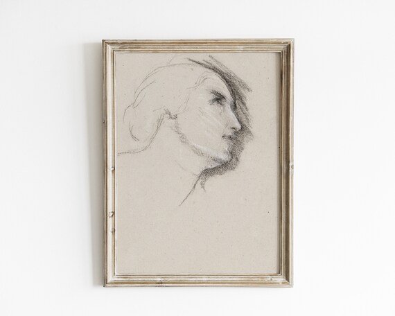 Expressive Charcoal Sketch of a Woman in Profile Loose Gesture Poster