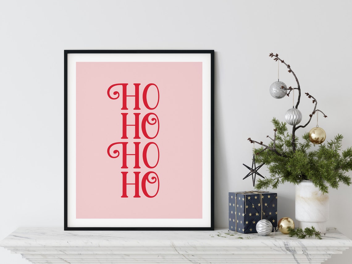 Pink Santa Ho Ho Ho Ho Christmas Typography Wall Decor Poster - Image 3