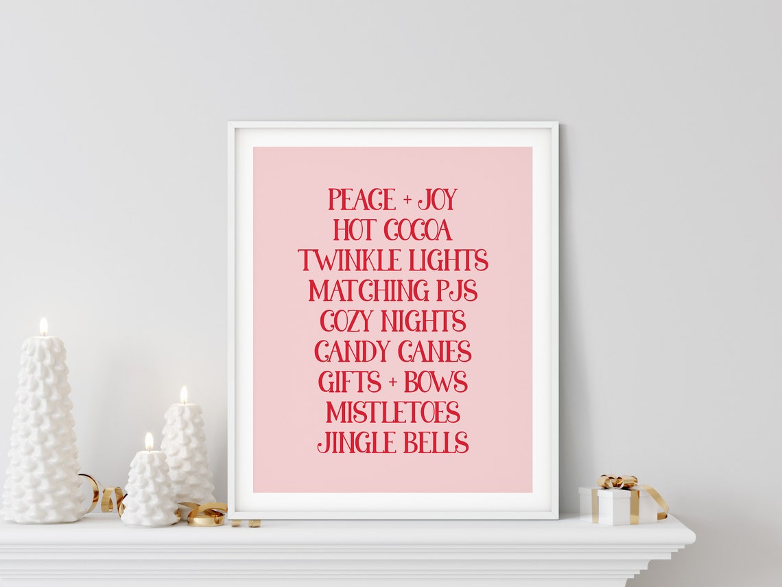 Peace Joy Hot Cocoa Cozy Nights Christmas Wishlist Pink Poster - Image 4