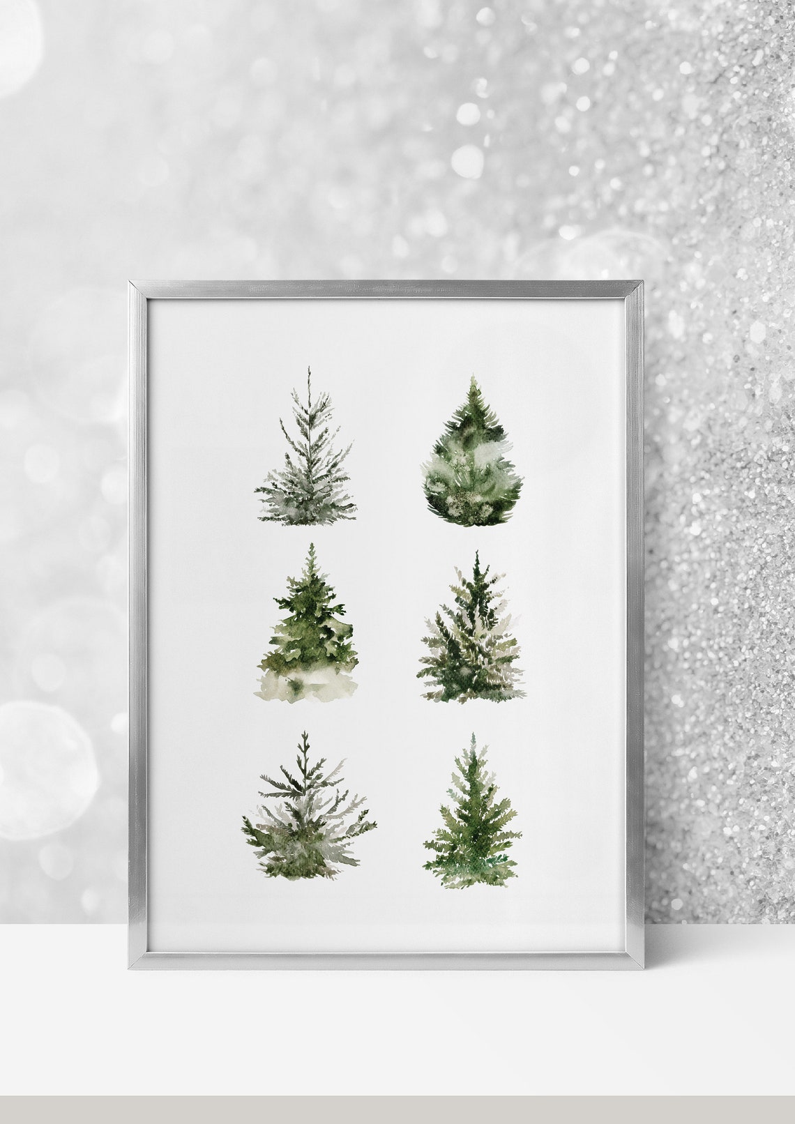 Six Watercolor Pine Trees Botanical Winter Evergreen Forest Poster - Image 4