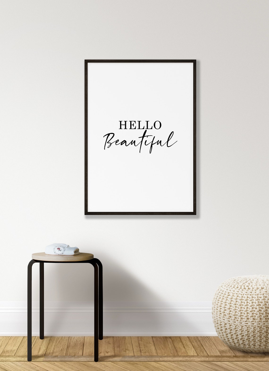 Hello Beautiful Sign Print Serif Script Minimalist Bedroom Wall Decor - Image 5