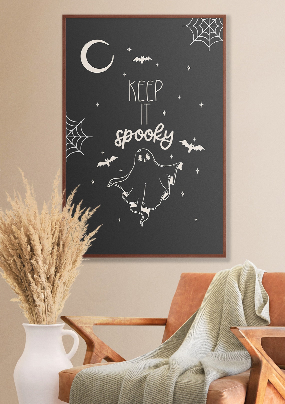 Keep It Spooky Ghost Moon Spiderweb Vintage Style Halloween Poster - Image 5