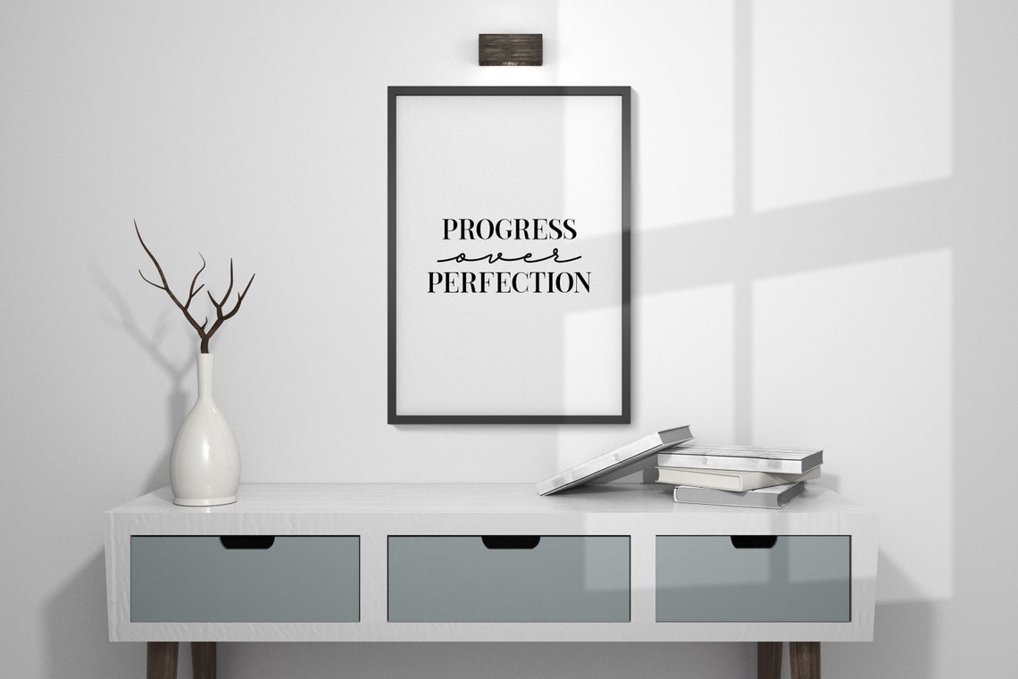 Progress Over Perfection Motivational Quote Minimalist Desk Poster - Image 3
