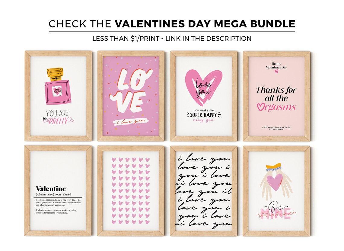 Happy Valentine's Day Pink Heart Gift Wrap Ribbon Illustration Poster - Image 4