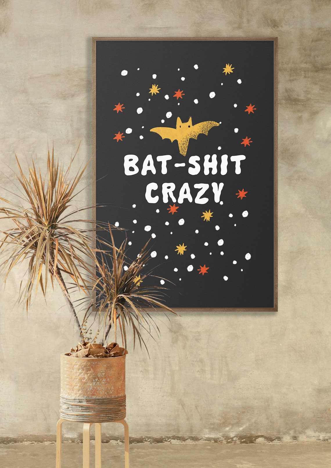 Bat Shit Crazy Funny Bat Stars Bold Halloween Typography Poster - Image 5