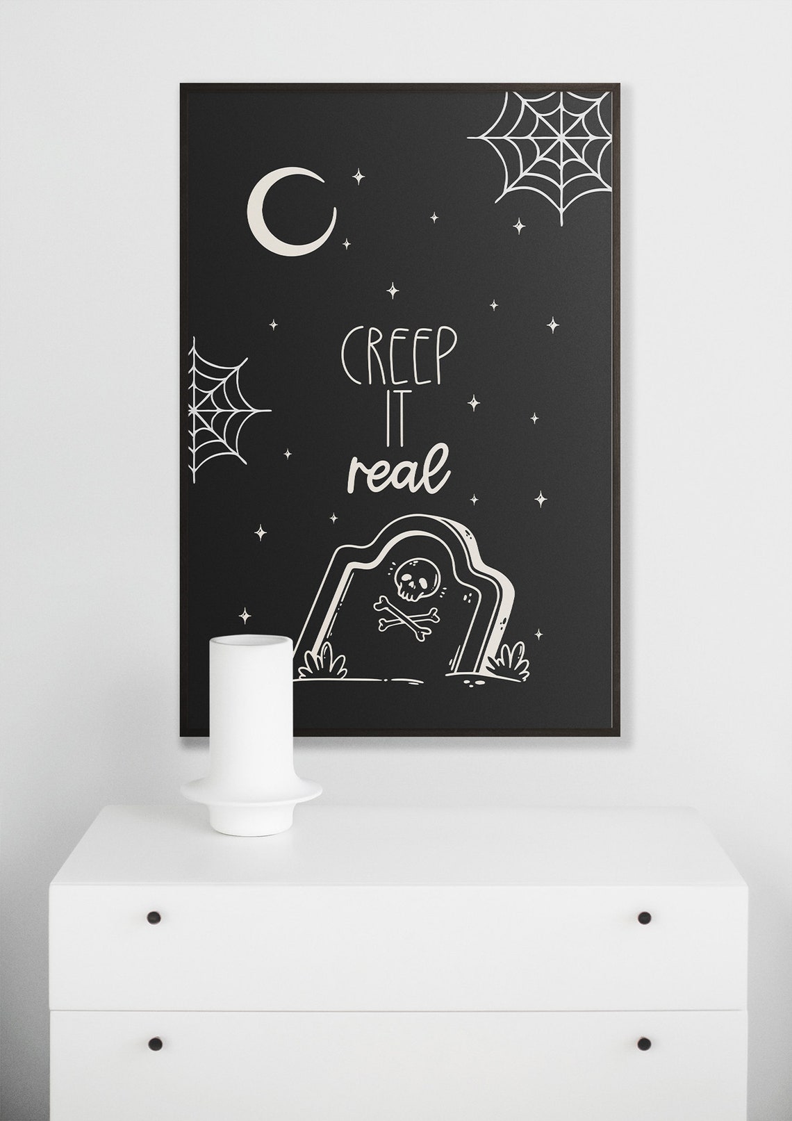 Creep It Real Tombstone Skull Crossbones Gothic Halloween Poster - Image 5