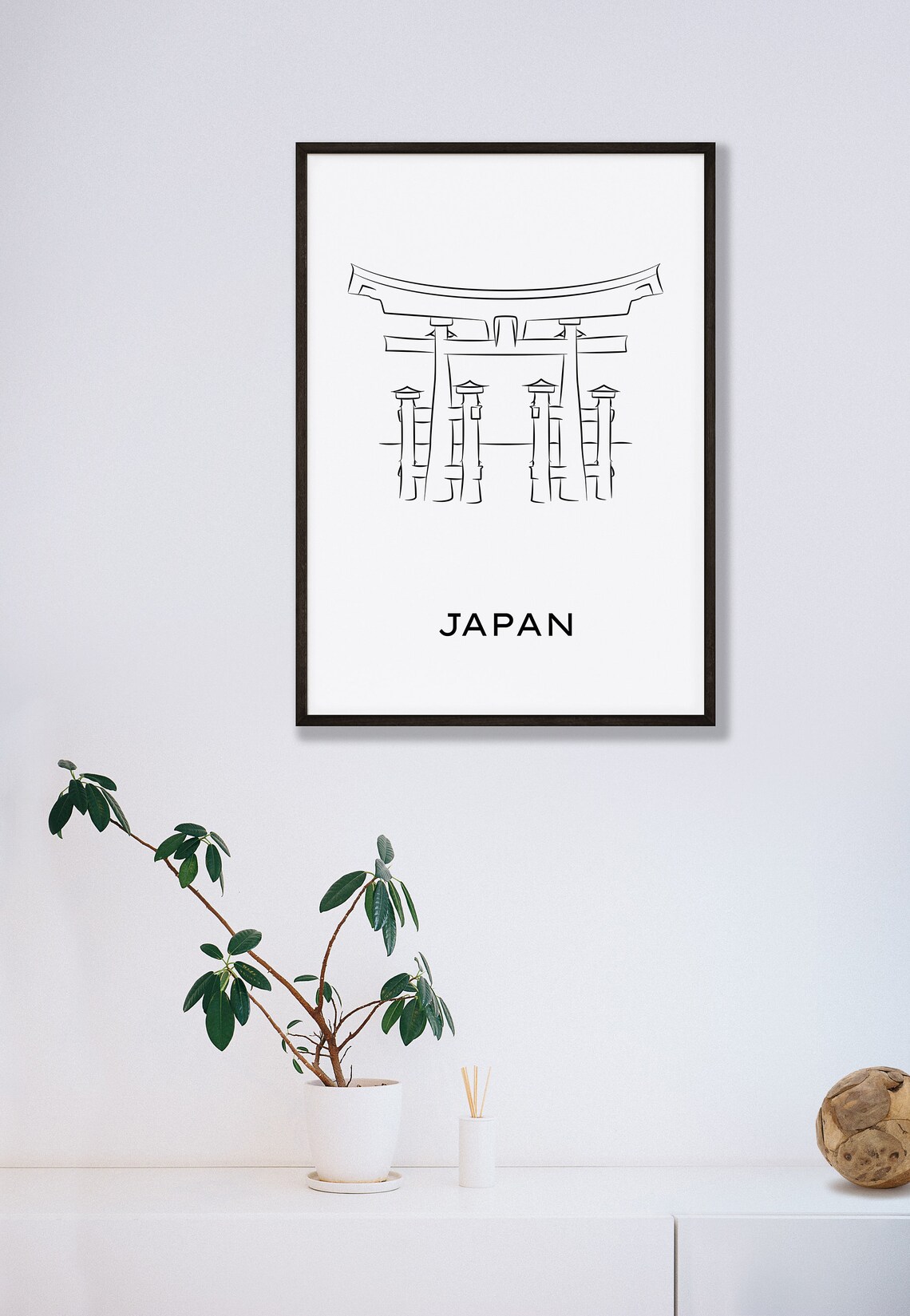 Japanese Torii Gate Line Art Black and White Japan Travel Poster - Image 2