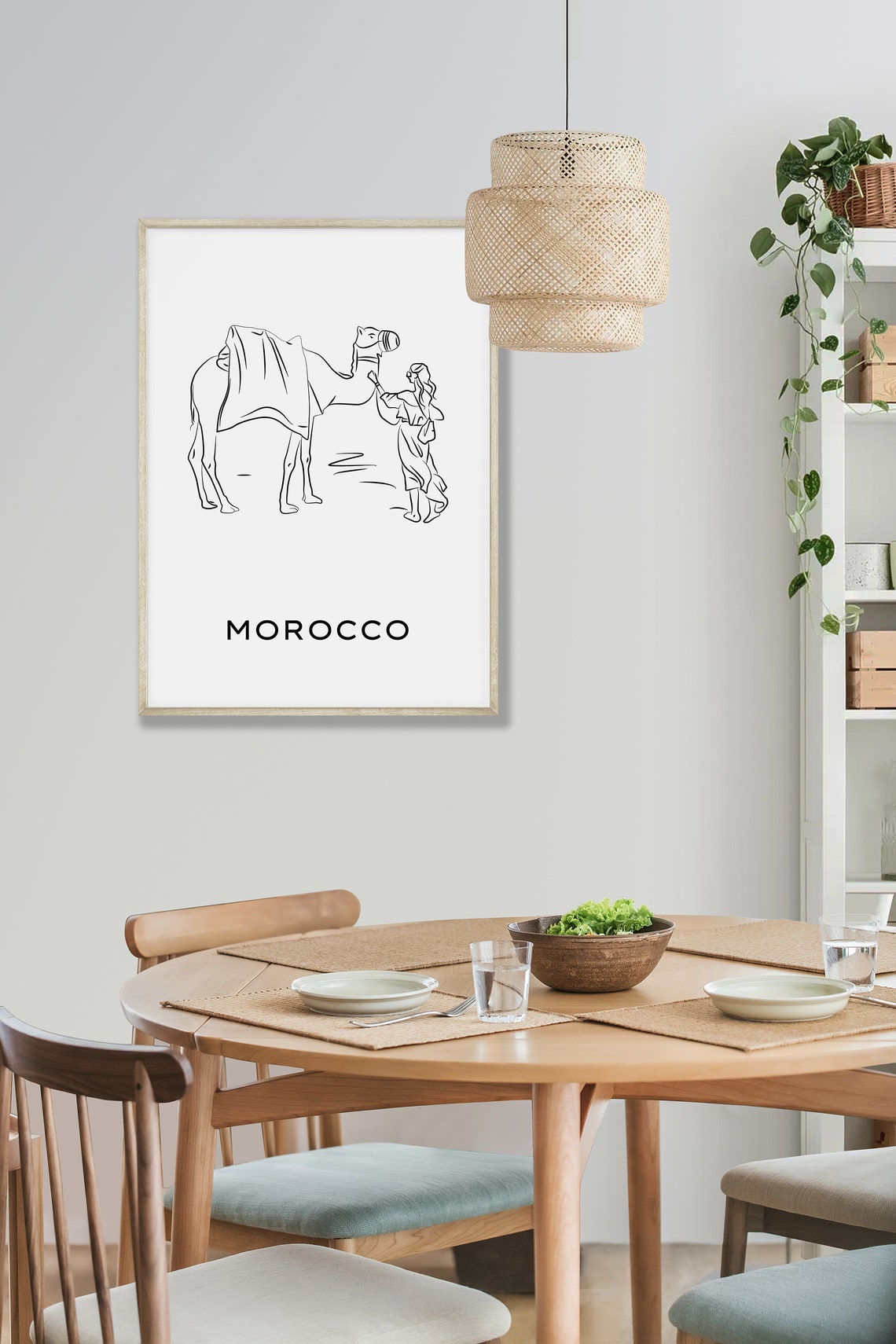 Morocco Camel Line Art Black and White Travel Souvenir Poster - Image 5