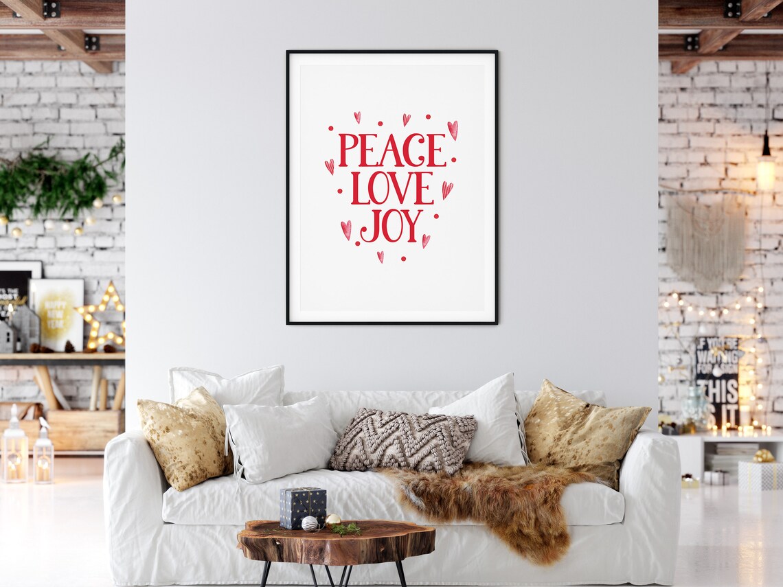 Peace Love Joy Red Lettering Hearts Minimalist Christmas Poster - Image 4