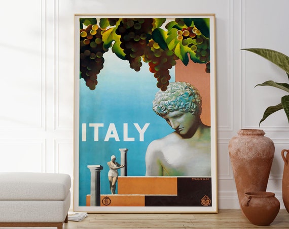 Italy Vintage Travel Poster David Michelangelo Art Print Classic Italian Artwork Colourful Wall Art Original Decor Gift For Him Her