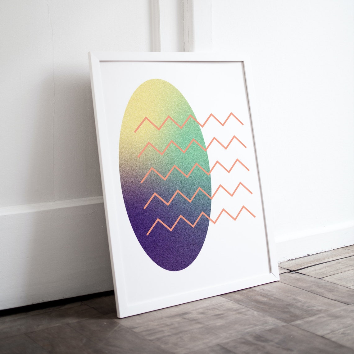 Geometric Gradient Oval Zigzag Lines Modern Abstract Art Poster - Image 4