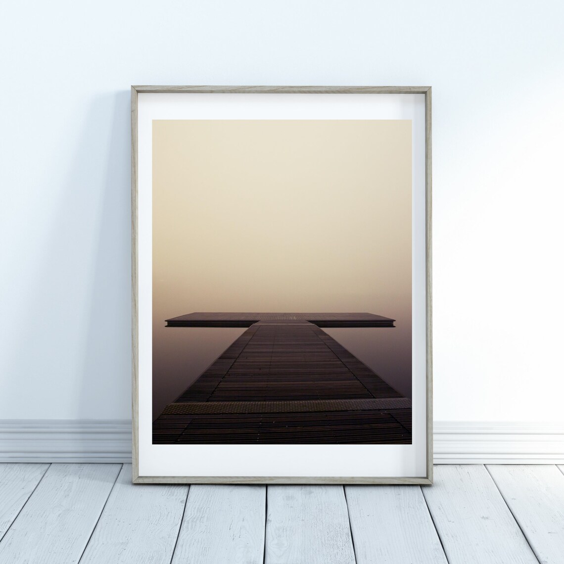 Minimalist Pier Poster Symmetrical Dock Over Still Misty Water