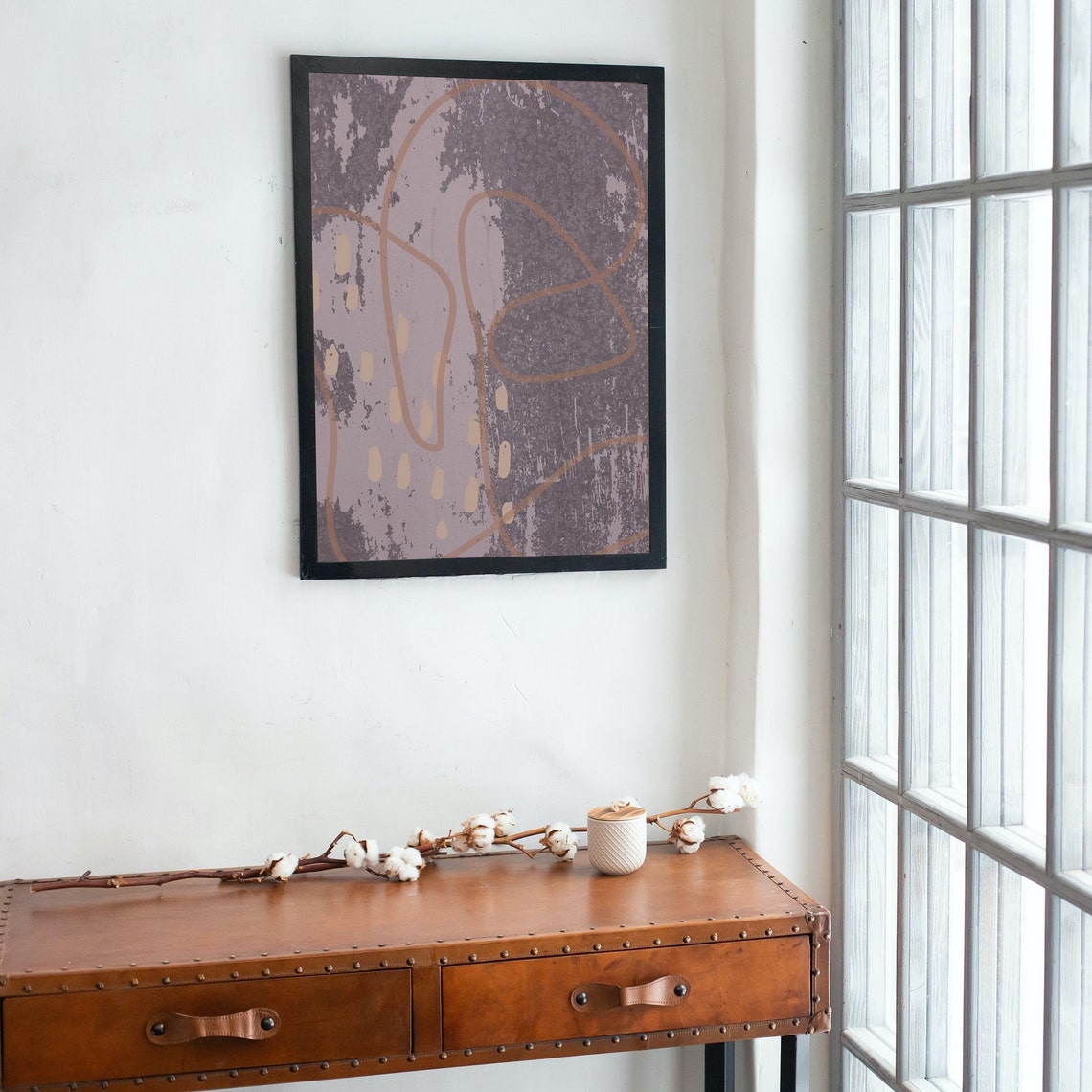 Abstract Scribble Poster Mauve Purple And Terracotta Line Art - Image 3