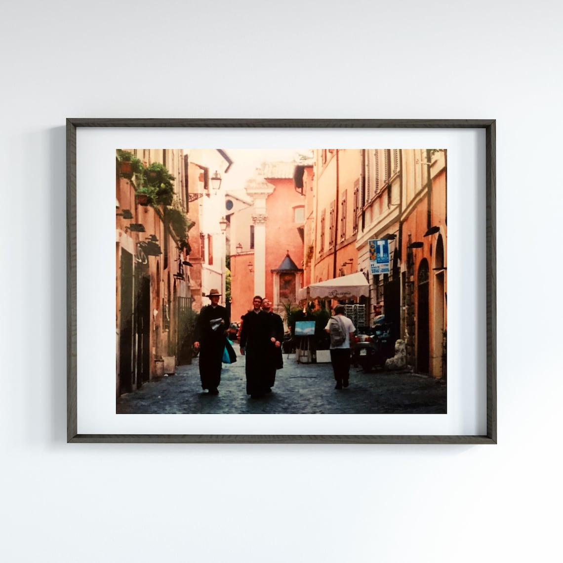 Warm Color Rome Street with Priests Italy Travel Photo Poster