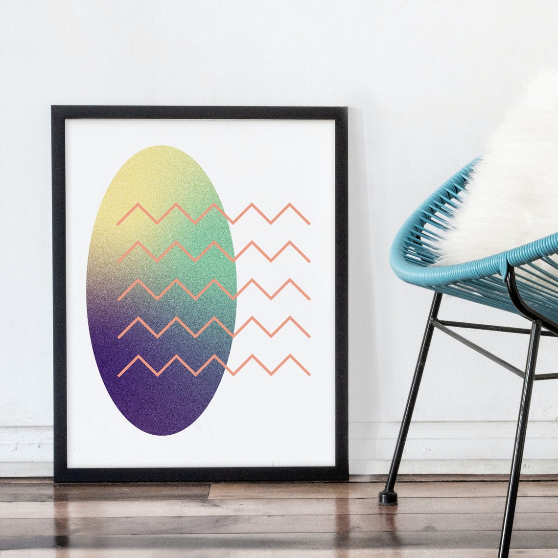 Geometric Gradient Oval Zigzag Lines Modern Abstract Art Poster - Image 2