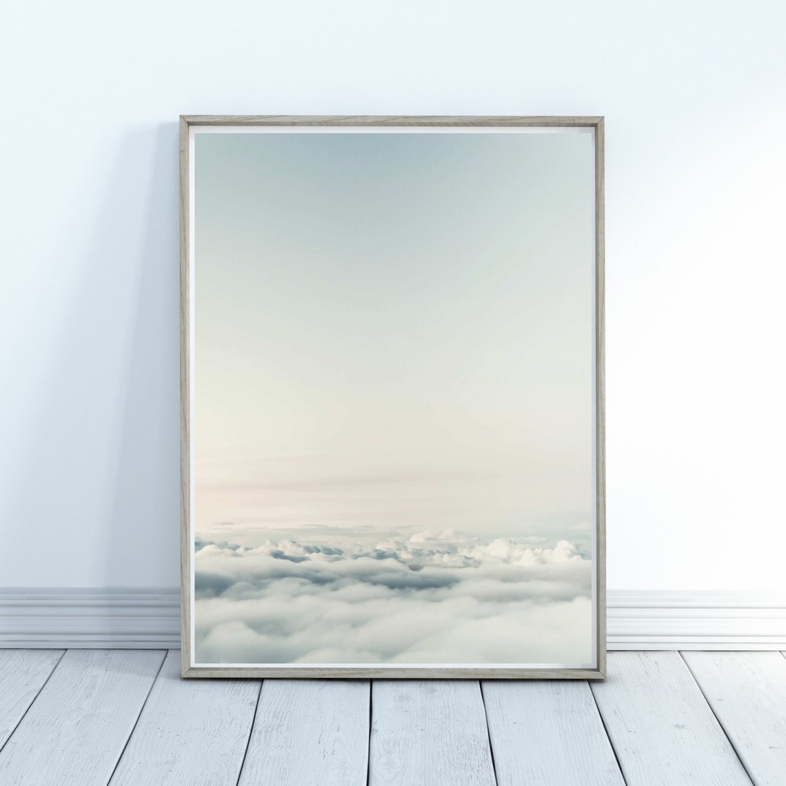Minimalist Cloud Sky Poster Soft Fluffy Clouds Above Blue Haze