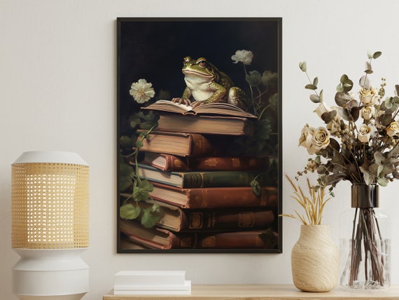 Vintage Frog Painting, Gothic Dark Academia Art Print